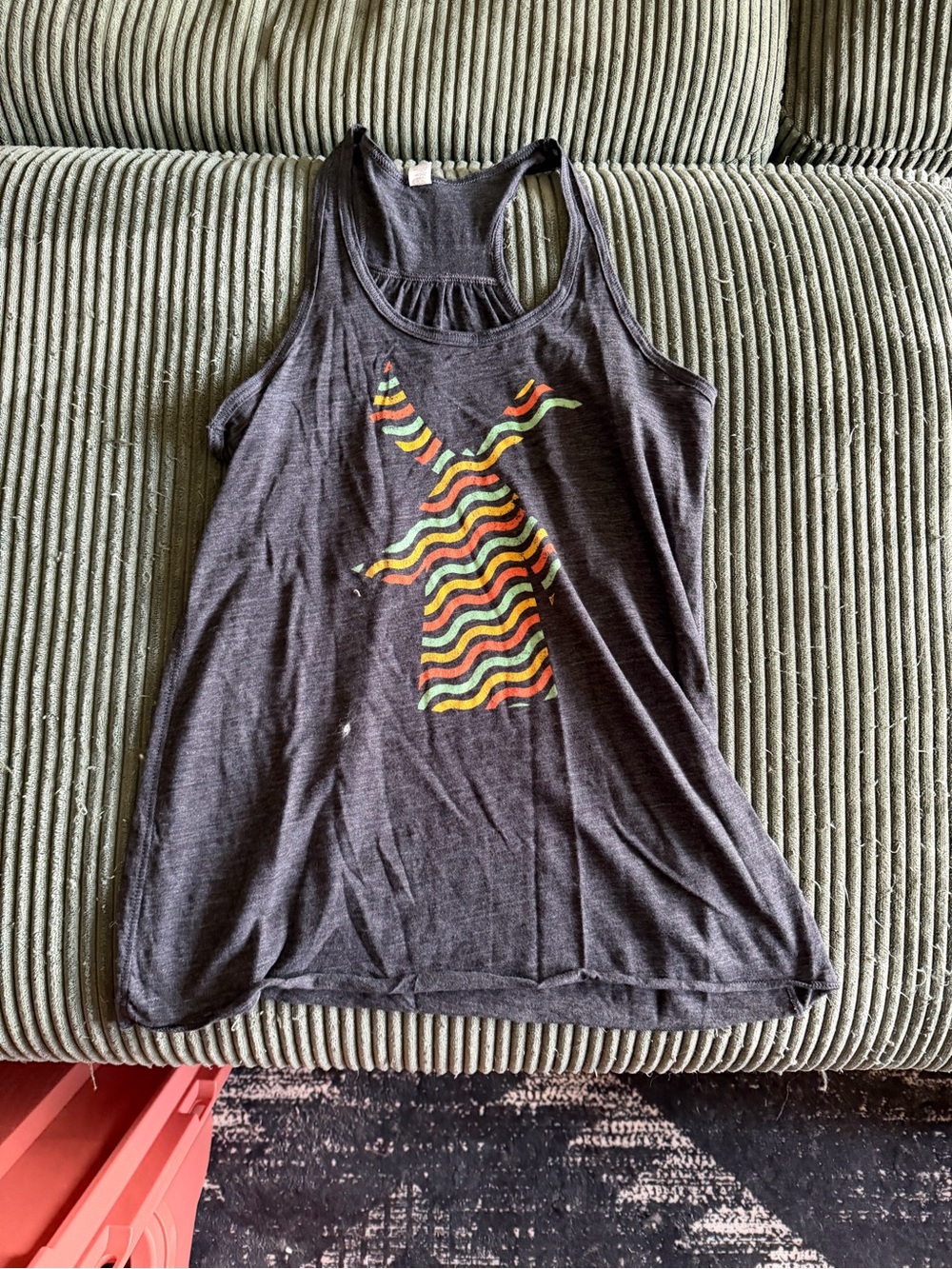 Dutch Bros Charcoal Racerback Tank with Rainbow Wavy Logo